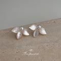 Gold Tone White Pearl Center And Shell Leaf Stud Earrings view 4