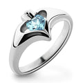 Silver-Tone Brass Claddagh Heart Ring with a Light Blue Stone view 2