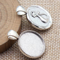Round Cat Relief Cabochon Setting Tray Metal Pendants view 2