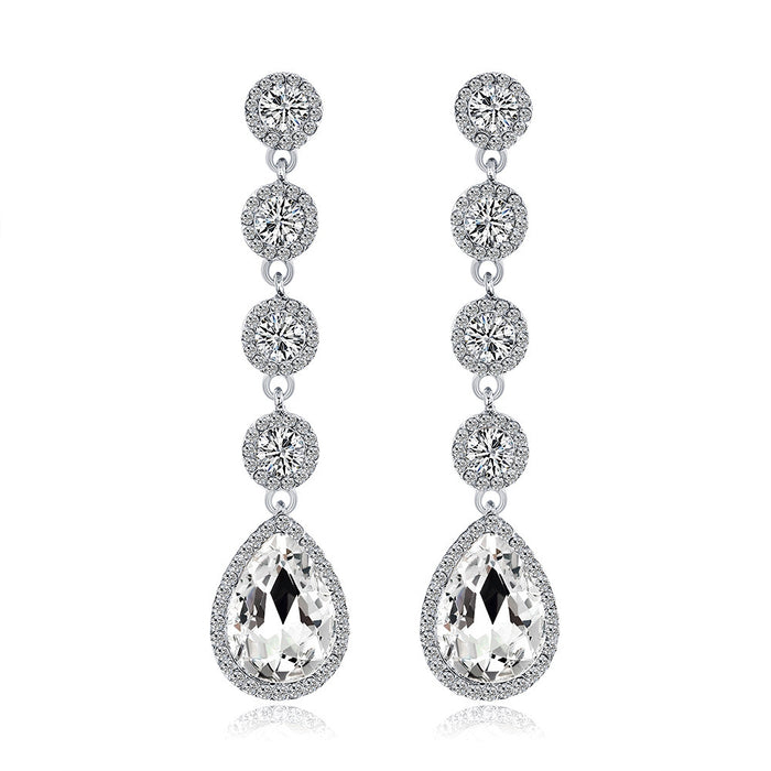 Silver Tone Crystal Circle Chain Crystal Metal Dangle Earrings