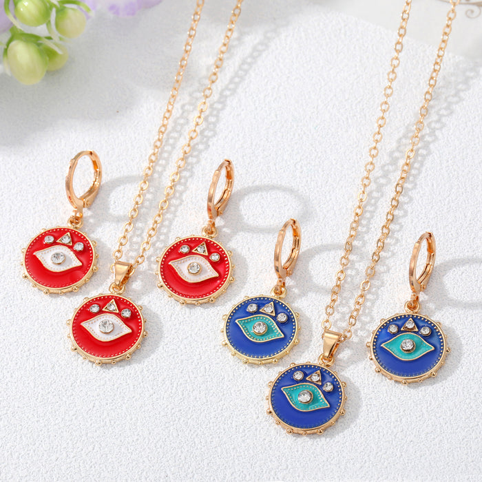 Gold Tone Enamel Evil Eye Earrings Necklaces and Sets