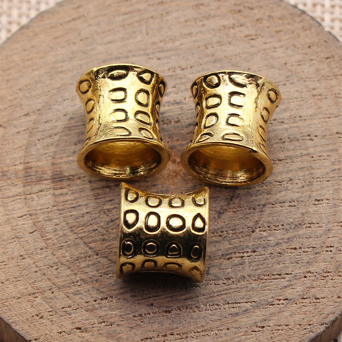 13x13x12mm 2.3g Antique Gold Zinc Alloy Irregular Ring Textured Tube Dreadlock Beads for Hair Jewelry