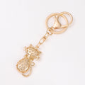 Gold Tone Cat Keychain Opal Stone and Rhinestone Charm view 2
