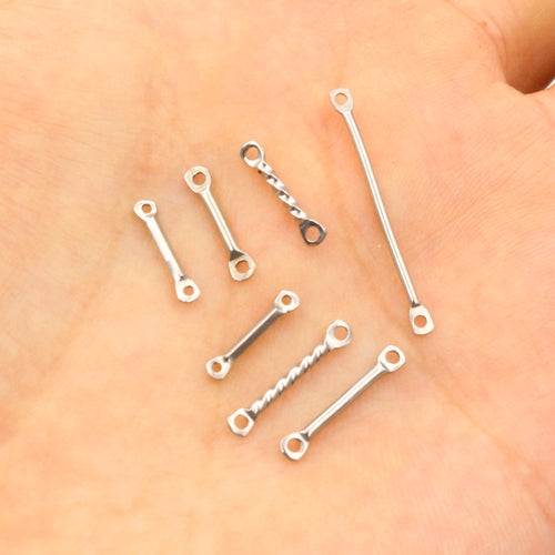 Silver Tone Double Loop Connector Bars in Six Textures and Sizes, close view of the finish and front surface