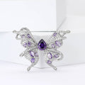 Crystal Butterfly Brooch Purple Yellow Teardrop Center Stones view 2