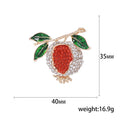Red Pomegranate Brooch with Green Leaves and Clear Crystals view 5