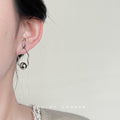 Silver Irregular Wavy Geometric Frame Ball Drop Stud Earrings view 2