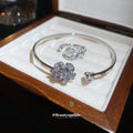 Silver Zircon Flower Open Bracelet Cuff Adjustable Band view 2