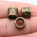 11x10x9.5mm 2.1g Antique Bronze Tone Zinc Alloy Hammered Tube Large Hole Beads for Dreadlock Hair Jewelry