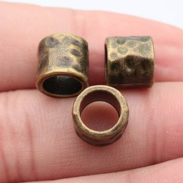 Hammered Large-Hole Tube Bead In Antique Bronze For Jewelry Making