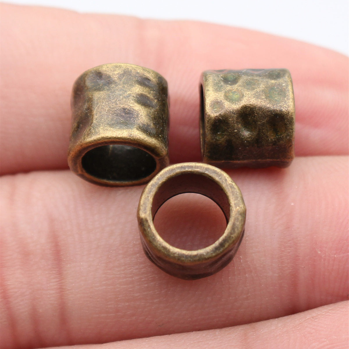 11x10x9.5mm 2.1g Antique Bronze Tone Zinc Alloy Hammered Tube Large Hole Beads for Dreadlock Hair Jewelry