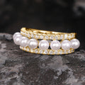 Pearl Double Crystal Band Ring Silver Gold Multi Sizes view 2