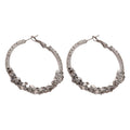 Silver Tone Crystal Geometric Textured Hoop Earrings view 5