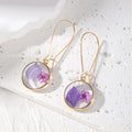 Gold Tone Round Pressed Flower Resin Long Hook Earrings in Ten Styles view 8