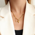 Gold Steel Heart Charm Paperclip Chain Necklace Bracelet view 6