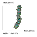Geometric Bar Brooch in Metal with Stepped Squares with Green or Clear Crystal Centers view 6