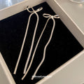 Silver Tone Bow and Long Chain Drop Earrings Decorative Jewelry view 4