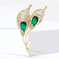 Green Calla Lily Dual Crystal Brooch with Pearl Accent view 2