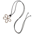 Black Cord Silver Openwork Flower Pendant Necklace view 5