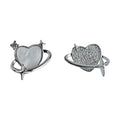 Silver Asymmetric Heart Planet Stud Earrings Shell And CZ view 5