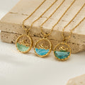 Ocean Scene Round Pendant Necklace in Seven Gold Tone Designs view 1