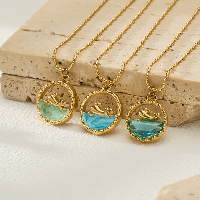 Ocean Scene Round Pendant Necklace in Seven Gold Tone Designs