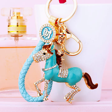 Jeweled Galloping Horse Keychains in Five Colors with Braided Loop Options