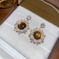 Brown Cabochon Crystal Flower Stud Earrings Statement Fashion Jewelry view 6