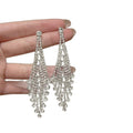 Layered Crystal Chandelier Earrings With Polished Metal Tone Details view 5
