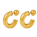 Chunky C-Shape Hollow Hoop Earrings Gold Silver Ball Posts view 5