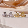 Pave CZ Rabbit Bunny Stud Earrings Silver Or Gold Tone view 3