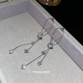 Silver Tone Star And Crystal Linear Long Drop Earrings view 2