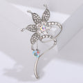 Rhinestone Flower Stem Brooch AB Crystal Gold Silver Pin view 6