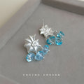 Silver Tone Holly Leaf Aqua Drop Earrings In Stud And Clip Styles view 6