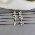 Silver Tone Open Flower Drop Earrings With Three Blooms view 2