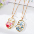 Silver Tone Resin Pressed Flower Face Pendant Necklaces in Three Colors view 1