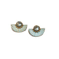 Blue Fan Textured Gold Tone Stud Earrings Statement Jewelry view 5