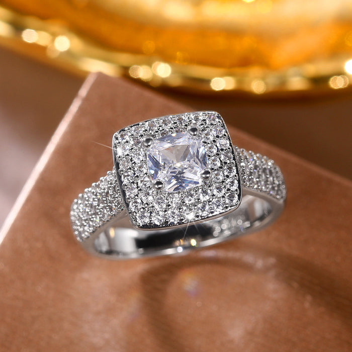 Silver Tone Square Clear Stone Multi Row Ring Jewelry