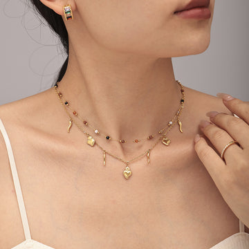 Heart Chili Charm Necklace Bracelet Natural Stone Set
