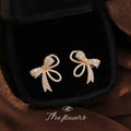 Gold Tone Clear Stone Ribbon Bow Stud Earrings For Women view 1