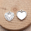 Antique Silver Ornate Heart Cabochon Setting Tray Pendant view 2