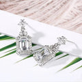Silver-Tone Rectangular Drop Earrings with Clear Halos view 1