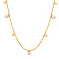 Gold Baguette Zircon and Square Plate Station Chain Necklace view 5