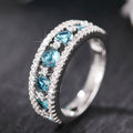 White Gold Teal Blue Round Stone Pave Channel Ring Sizes 6-10 view 2