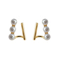 Gold Asymmetric Triple Pearl Bar Stud Earrings Pair view 5