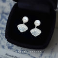 Silver Tone White Pearl And Clear Glass Flower Drop Stud Earrings view 3