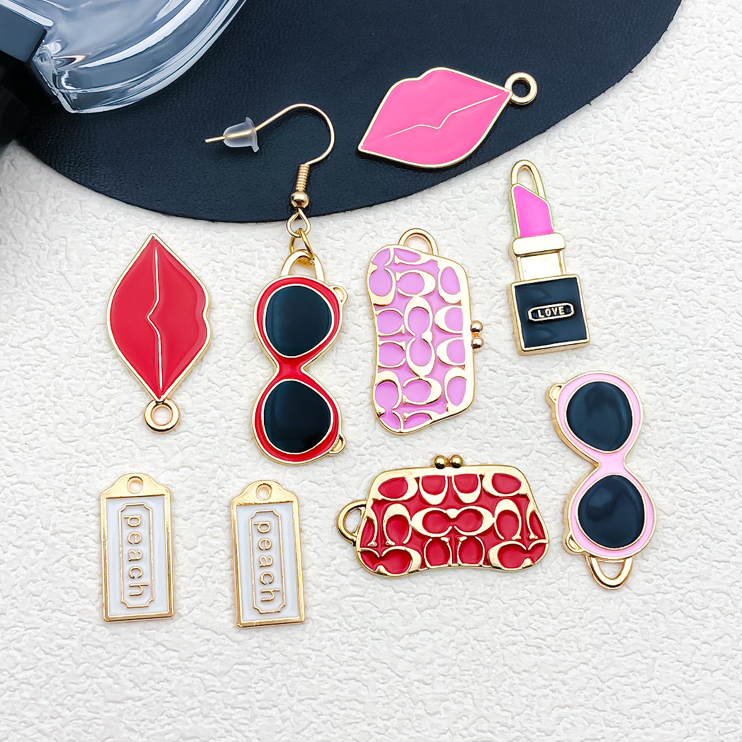 Enamel Zinc Alloy Lipstick Bag Theme Charm Pendant for DIY Earrings Bracelet Keychain