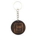 Dark Wood Round Hero Dad Engraved Keychain Ring Metal Charm view 5