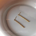 Gold Twisted Rope Vertical Long Dangle Stud Earrings view 3
