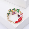 Fox and Grapevine Wreath Brooch in Red and Black Lapel Pin view 4